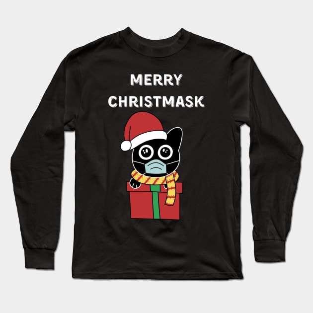 Merry Christmask Black Cat Long Sleeve T-Shirt by pako-valor